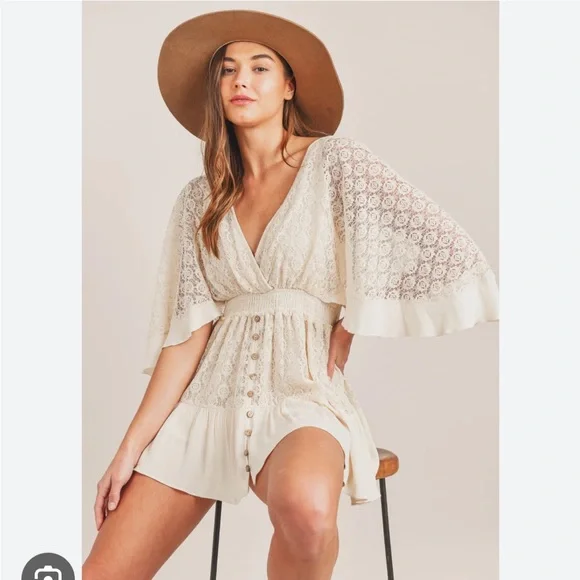 Free People Shyanne Romper Beige XS - Picture 4 of 9